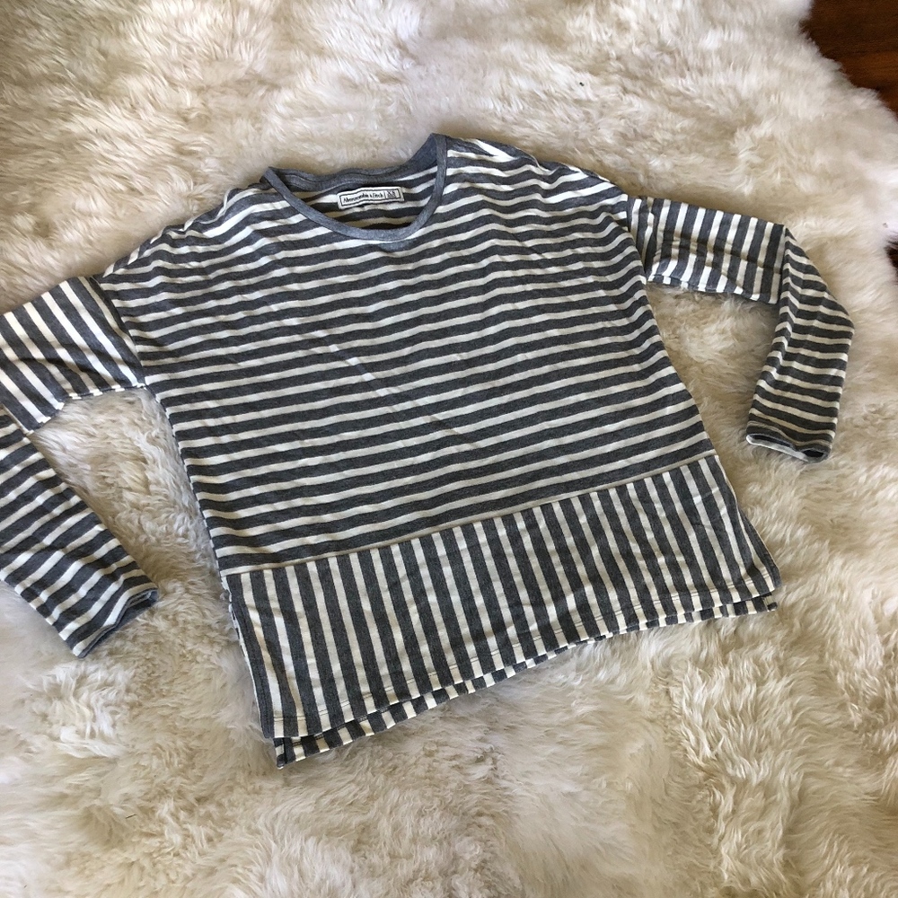 Grey and White stripped shirt - slit in sides